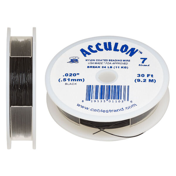 Beading wire, Acculon®, nylon-coated stainless steel, black, 7 strand, 0.02-inch diameter. Sold per 30-foot spool. image number 0