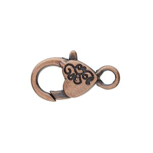 Clasp lobster claw 1pkg6 copper-plated "pewter" (zinc alloy), 19.5x12.5mm double-sided, antique 1-strand