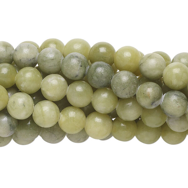 Bead, green serpentine (natural), 6mm round, C grade, Mohs hardness 2-1/2 to 6. Sold per pkg of (10) 15-1/2" to 16" strands. image number 0