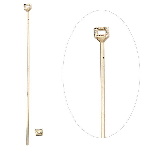 Eye pin, Beadalon®, gold-plated brass, 1-3/4 inches, 21 gauge. Sold per pkg of 4. image number 0