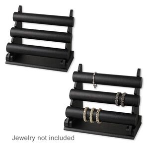Display, bracelet, leatherette and fiberboard, black, 10-1/4 x 12-1/2 x 7-1/2 inch three-tier. Sold individually.