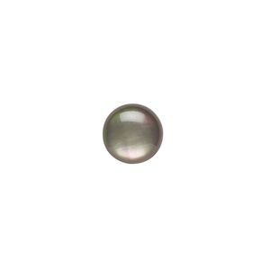 Cabochon, black lip shell (coated), black, 10mm calibrated round, Mohs hardness 3-1/2. Sold per pkg of 2.