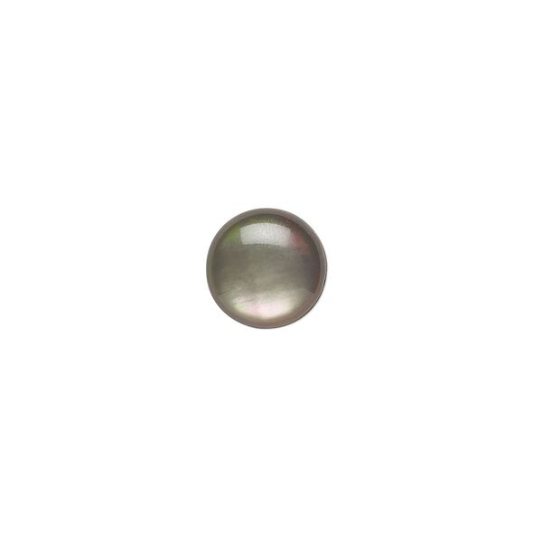 Cabochon, black lip shell (coated), black, 10mm calibrated round, Mohs hardness 3-1/2. Sold per pkg of 2. image number 0