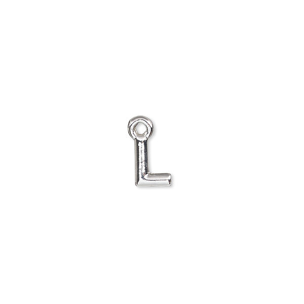 Charm, silver-finished "pewter" (zinc-based alloy), 7.5x5.5mm alphabet letter L. Sold per pkg of 2. image number 0