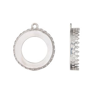 Drop, sterling silver, 19.5mm round with decorative trim and open back with 18mm round cabochon bezel setting. Sold individually.