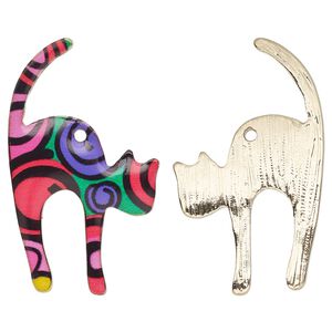 Focal, resin and gold-finished "pewter" (zinc-based alloy), rainbow, 30.5x18mm single-sided cat. Sold individually.