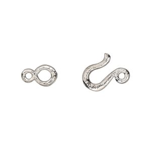 Clasp hook&eye 1pkg1 white bronze-plated pewter (tin alloy), 20x11mm hammered, TierraCast® 1-strand