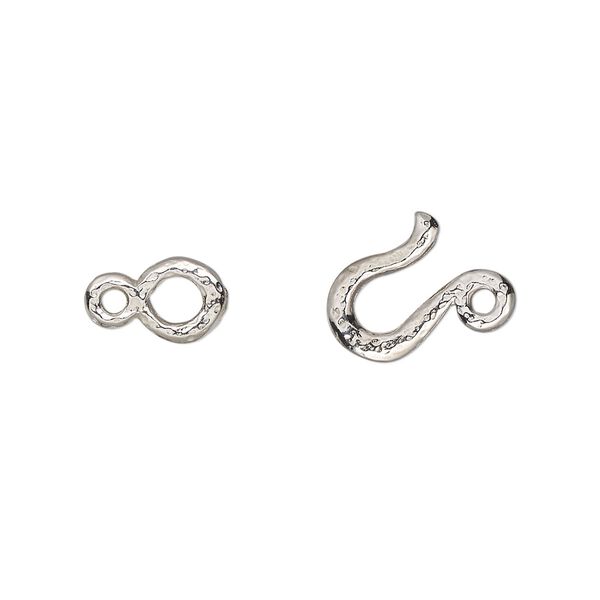 Clasp, TierraCast®, "Soulful Spirit" collection, hook-and-eye, white bronze-plated pewter (tin-based alloy), 20x11mm with hammered design. Sold individually. image number 0