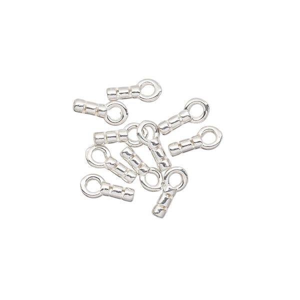 Crimp end, JBB Findings, sterling silver, 5x2mm tube with loop, 0.6mm inside diameter. Sold per pkg of 10. image number 0
