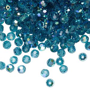 Bead 24pk indicolite AB, Preciosa Czech crystal 4mm round