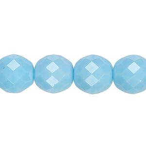 Bead, Czech fire-polished glass, pkg/15-1/2 to 16 inches, 12mm faceted round, opaque light turquoise blue, (63010).
