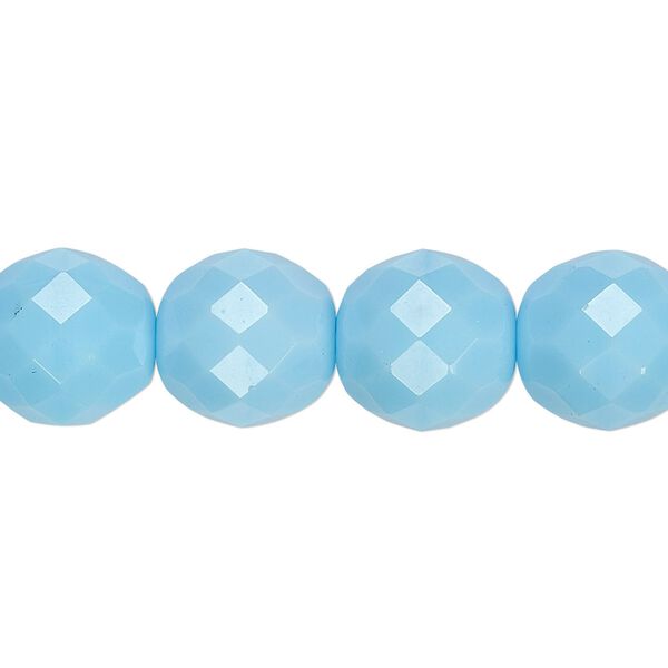 Bead, Czech fire-polished glass, pkg/15-1/2 to 16 inches, 12mm faceted round, opaque light turquoise blue, (63010). image number 0
