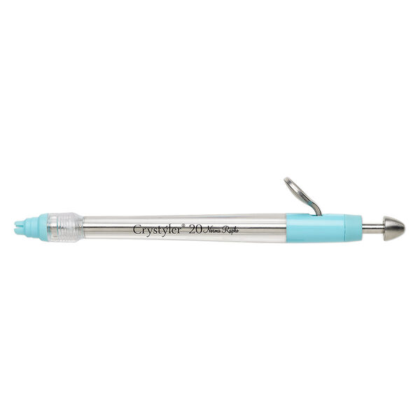 Flat back positioner, Crystyler® 20, acrylic and stainless steel, blue and clear, 6-3/4 x 1 inches. Sold individually. image number 0