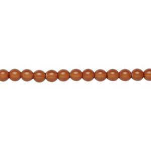 Bead, Czech dipped décor glass druk, opaque caramel, 4mm round. Sold per 15-1/2" to 16" strand.