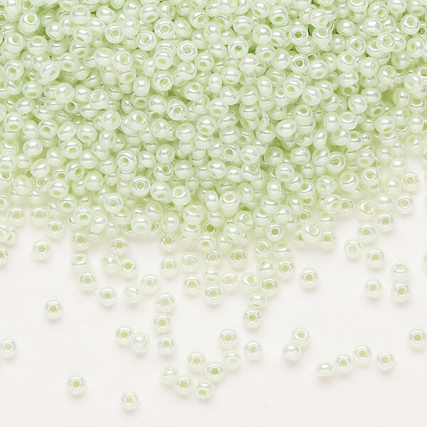 Seed bead, Preciosa Ornela Czech glass, pkg/50g, #11 rocaille, opaque luster pastel green, (37152). image number 0