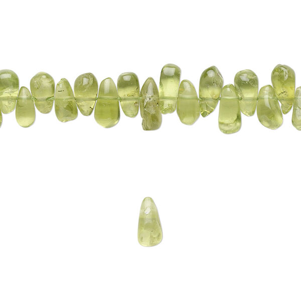 Bead, peridot (natural), 5x4mm-8x5mm hand-cut top-drilled teardrop, B- grade, Mohs hardness 6-1/2 to 7. Sold per 15-1/2" to 16" strand. image number 0
