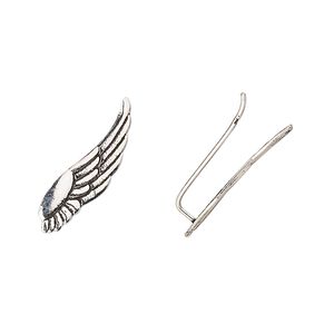 Earring, Create Compliments®, sterling silver, 20.5x6mm left- and right-facing wings ear climber, 23 gauge. Sold per pair.