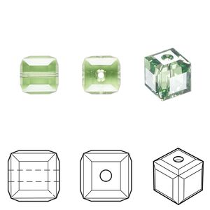 Bead 6pk peridot, Crystal Passions® Regenerated 8mm cube 5601