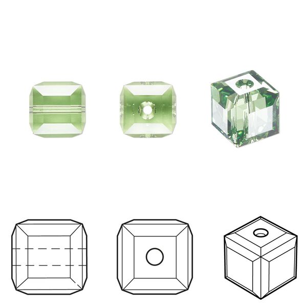 Bead 6pk peridot, Crystal Passions® Regenerated 8mm cube 5601 image number 0