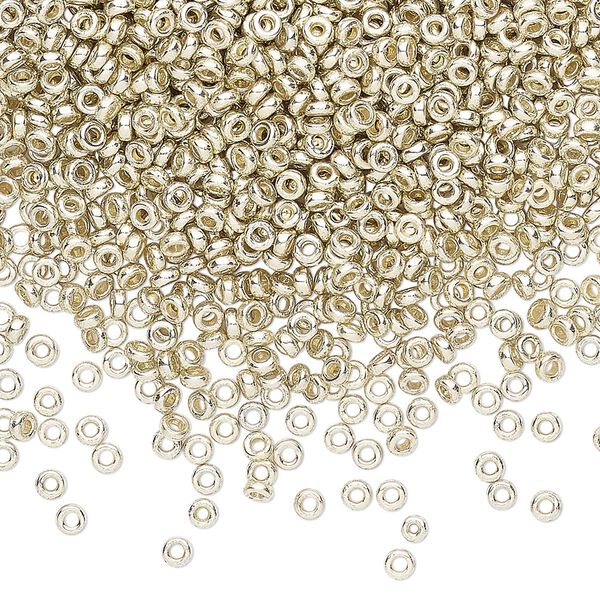 Seed bead, Miyuki, glass, pkg/250g, 2.2x1mm spacer rondelle, opaque brass-plated, (SPR2.2-4201). image number 0