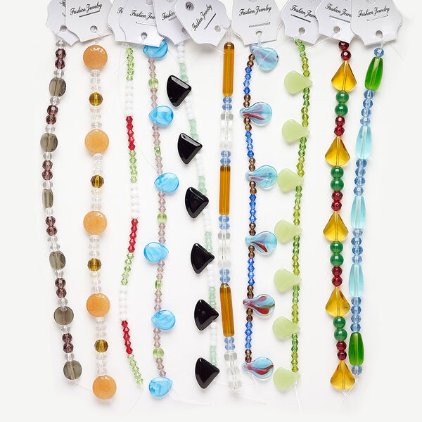 Bead mix, glass, mixed colors, 4mm-24x20mm mixed shape. Sold per pkg of (10) 8-inch strands. image number 0