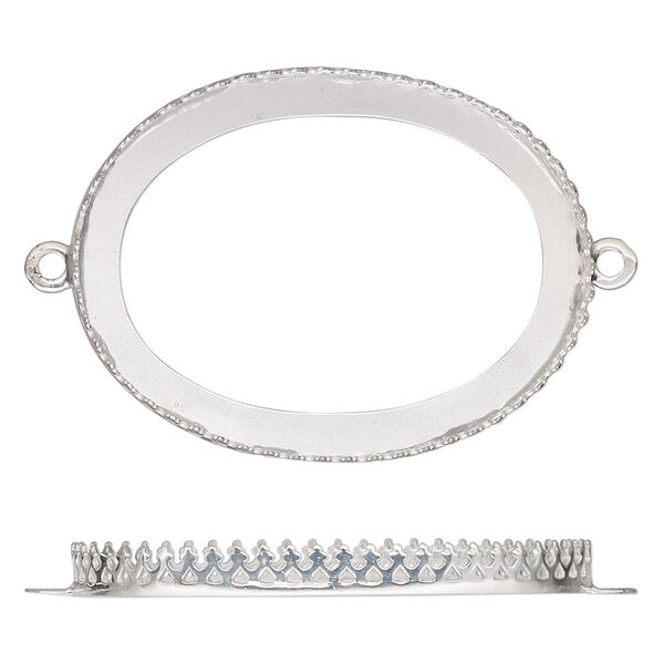 Link, sterling silver, 42x32mm oval with filigree edge and open back with 40x30mm oval cabochon bezel setting. Sold individually. image number 0