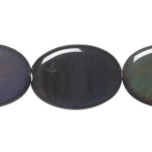Rainbow obsidian 1pkg1, flat oval bead natural 8 inch 35x25mm