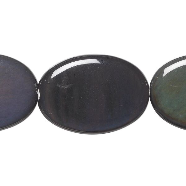 Rainbow obsidian 1pkg1, flat oval bead natural 8 inch 35x25mm image number 0