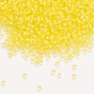 Seed bead, Preciosa Ornela Czech glass, pkg/50g, #11 rocaille, transparent terra intensive yellow-lined clear, (08A86).