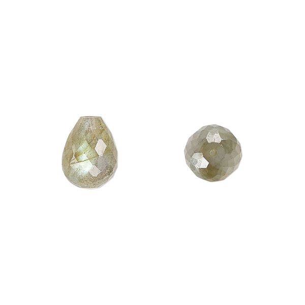 Labradorite 1pkg2, hand-cut half-drilled faceted teardrop bead natural 10x8mm image number 0