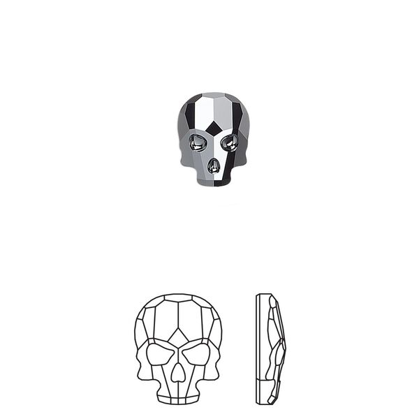 Flat back 2pk jet hematite, Crystal Passions® 10x7.5mm skull 2856 image number 0