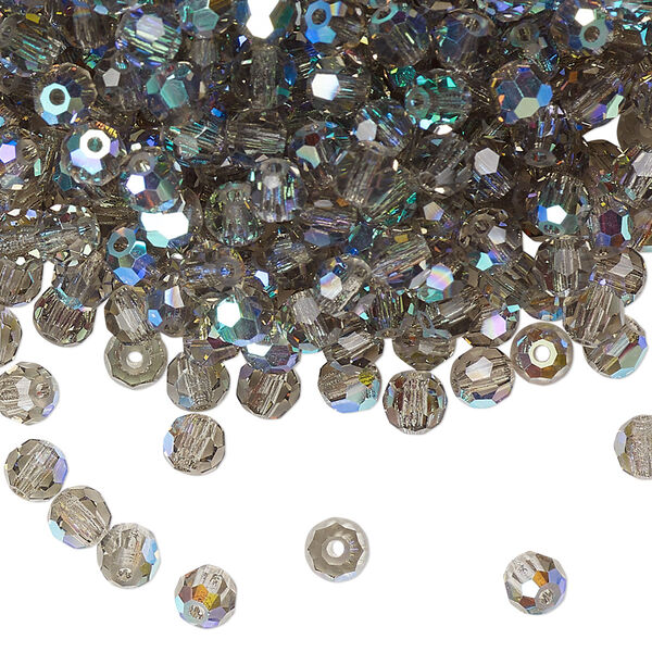 Bead 24pk black diamond AB, Preciosa Czech crystal 4mm round image number 0