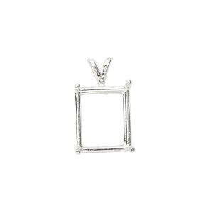 Pendant, Sure-Set™, sterling silver, 14x12mm with 4-prong emerald-cut basket setting. Sold individually.