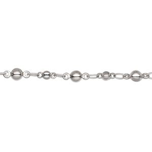 Chain 1pkg1 imitation rhodium-plated beaded, 3.5mm, brass 50 foot unfinished