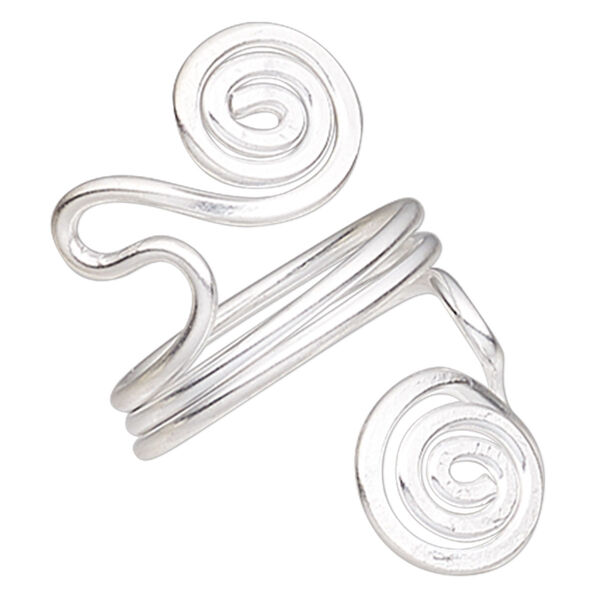 Ring, Hill Tribes, silver-plated brass, 36mm wide with double spiral design, size 7-1/2. Sold individually. image number 0