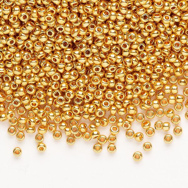 Seed bead, Preciosa Ornela, Czech glass, pkg/500g, opaque dark gold finish, #10 rocaille. image number 0