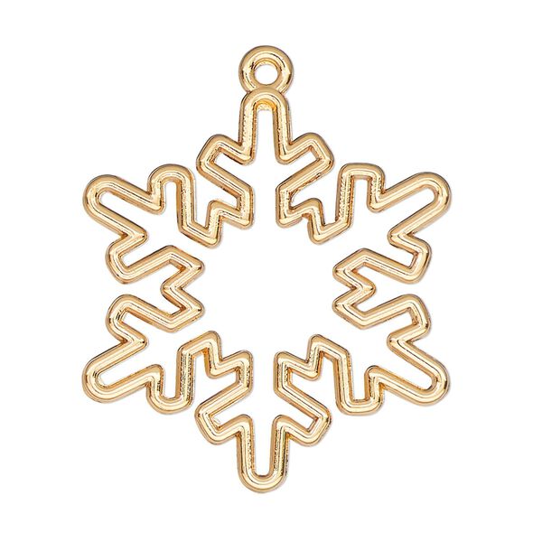 Component, resin frame, gold-finished "pewter" (zinc-based alloy), 33x30mm open snowflake. Sold per pkg of 2. image number 0