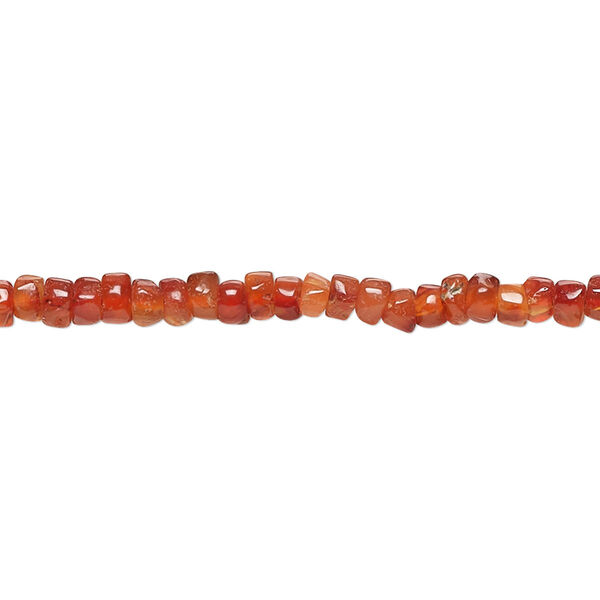 Bead, carnelian (dyed / heated), 5x2mm-5x4mm hand-cut heishi with 0.4-1.4mm hole, C- grade, Mohs hardness 6-1/2 to 7. Sold per 14-inch strand. image number 0