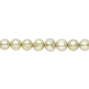 Pearl, cultured freshwater (dyed), pistachio, 5-6mm semi-round, C- grade, Mohs hardness 2-1/2 to 4. Sold per 16-inch strand.