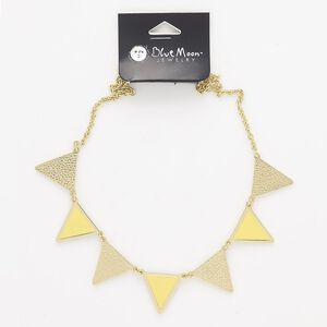 Necklace, enamel / gold-finished "pewter" (zinc-based alloy) / steel, yellow, 28x28x24mm triangle, 18 inches with 2-1/2 inch extender chain and lobster claw clasp. Sold individually.
