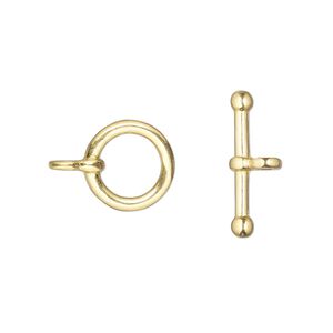 Clasp toggle 1pkg6 "pewter" (zinc alloy), 12mm round, gold-finished 1-strand