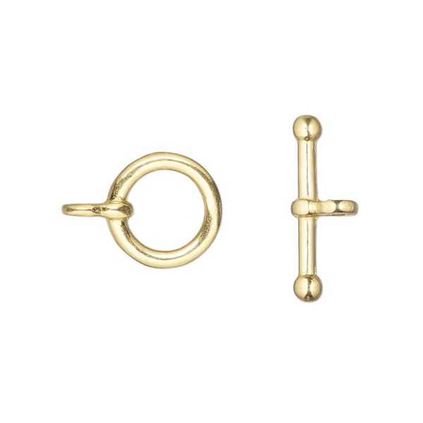 Clasp, toggle, gold-finished "pewter" (zinc-based alloy), 12mm round with ball ends. Sold per pkg of 6. image number 0