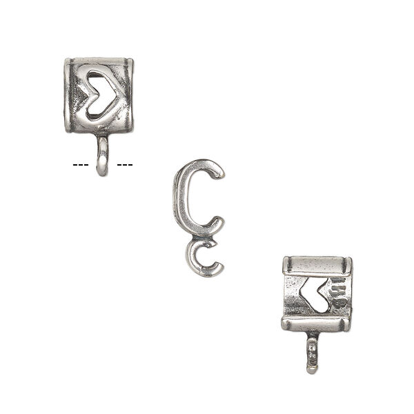Component, JBB Findings, antique silver-plated brass, 7x6.5mm rondelle with open heart design and open loop, 5x2mm inside diameter. Sold per pkg of 2. image number 0