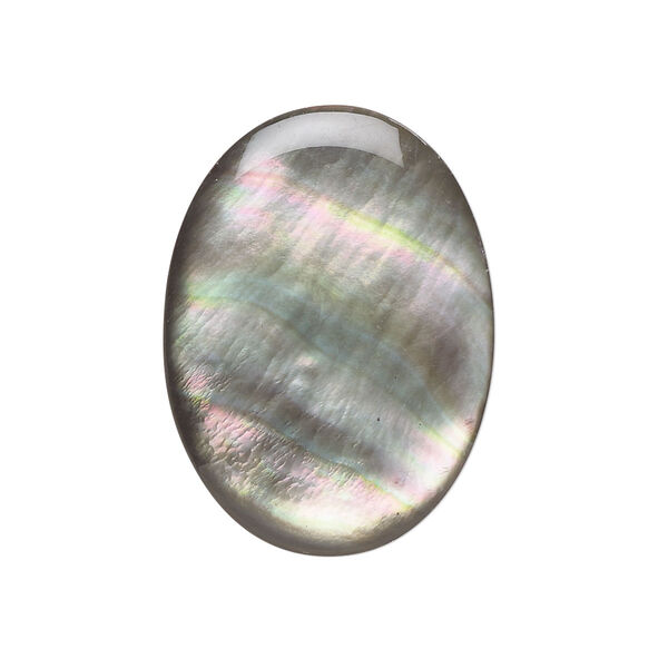 Cabochon, black lip shell (coated), 30x22mm calibrated oval, Mohs hardness 3-1/2. Sold individually. image number 0