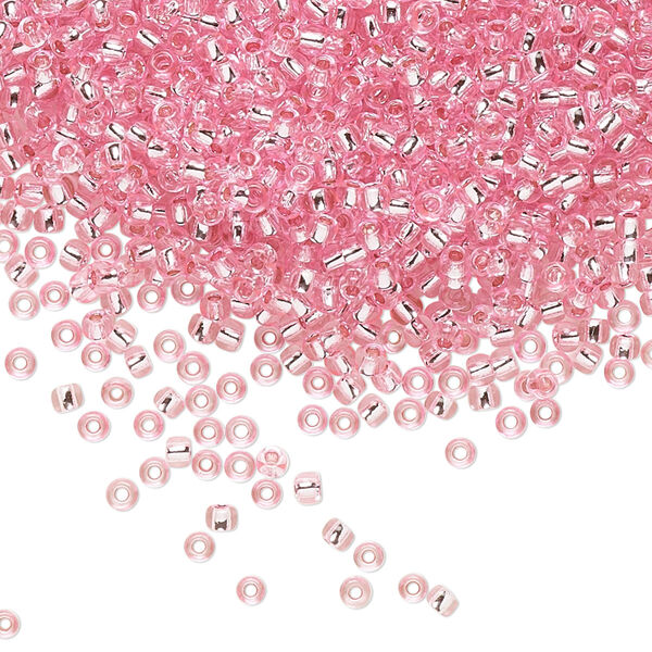 Seed bead, TOHO BEADS®, glass, pkg/7.5g, #11 round, transparent silver-lined pink (TR-11-38). image number 0