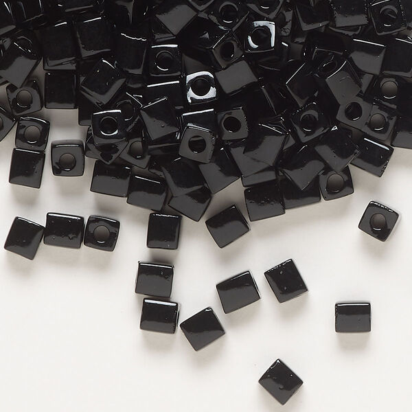 Seed bead, Miyuki, glass, pkg/25g, 3.5-3.7mm square, opaque black (SB-401). image number 0