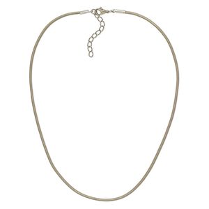 Necklace cord, leather and imitation rhodium-plated brass and steel, taupe, 2mm round, 18 inches with 2-inch extender chain and lobster claw clasp. Sold per pkg of 6.