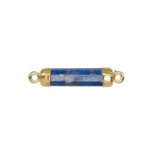 Link, lapis lazuli (natural) / electroplated gold / gold-plated sterling silver, 20x5mm-21x6mm hand-cut faceted tube. Sold individually.