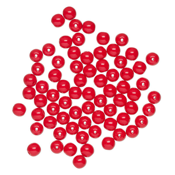Bead 1pkg60 Czech glass druk, opaque red, 6mm round. image number 1