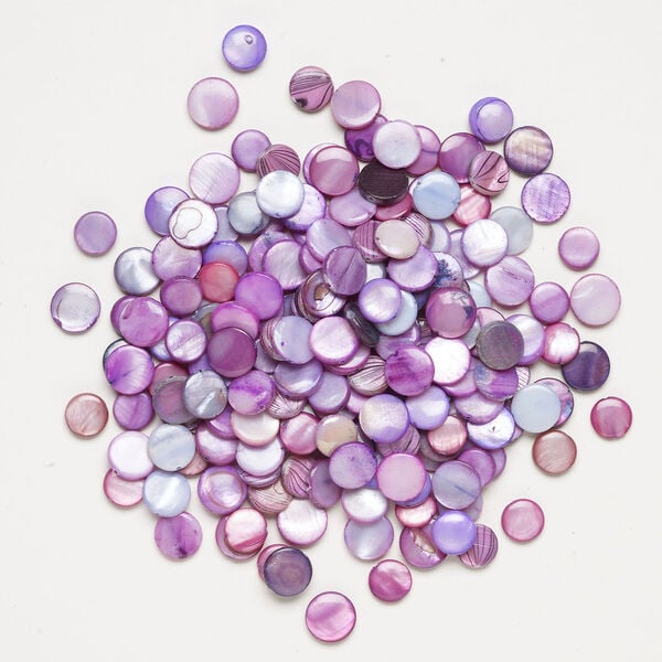 Mother-of-pearl shell 1pkg4oz, puffed flat round bead mix multi-purple 9-12mm image number 1